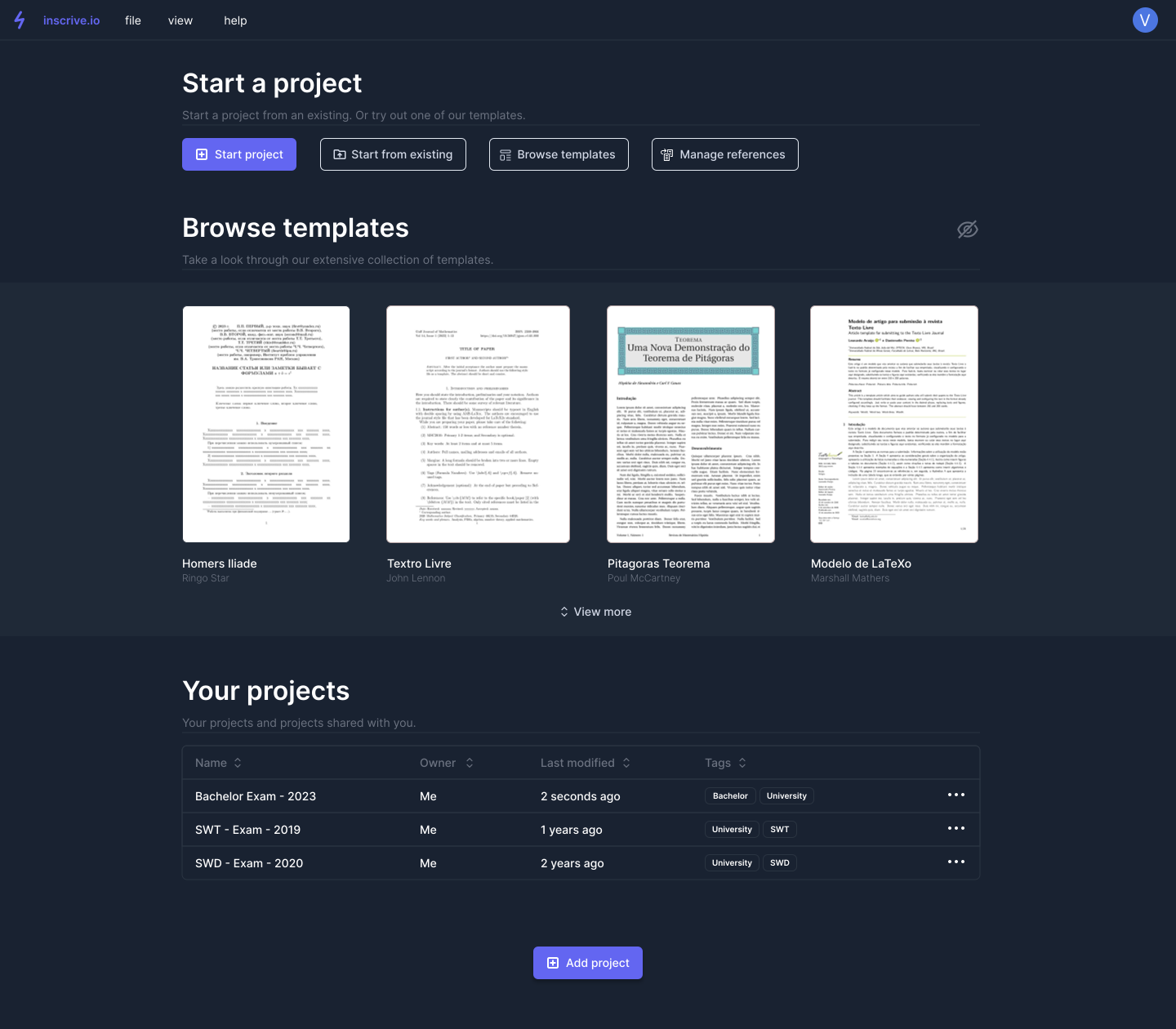 The inscrive.io workspace overview
